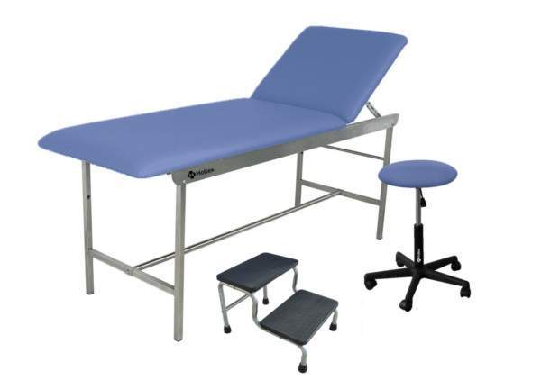 Table d'examen médicale bleue avec tabouret et marchepieds Martinique