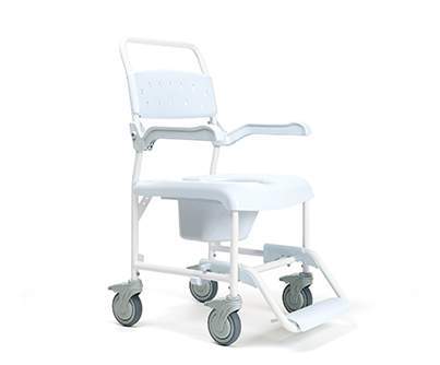 Chaise de douche et de toilettes roulante blanche, Fort-de-France.