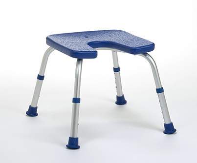 Tabouret de douche en U avec assise bleue et pieds réglables, Fort-de-France.